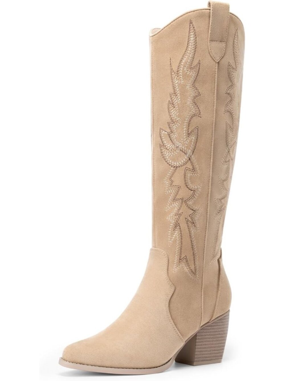 Women's Sand Wide Calf Pull On Zipper Chunky Heel Western Cowgirl Knee High Boot